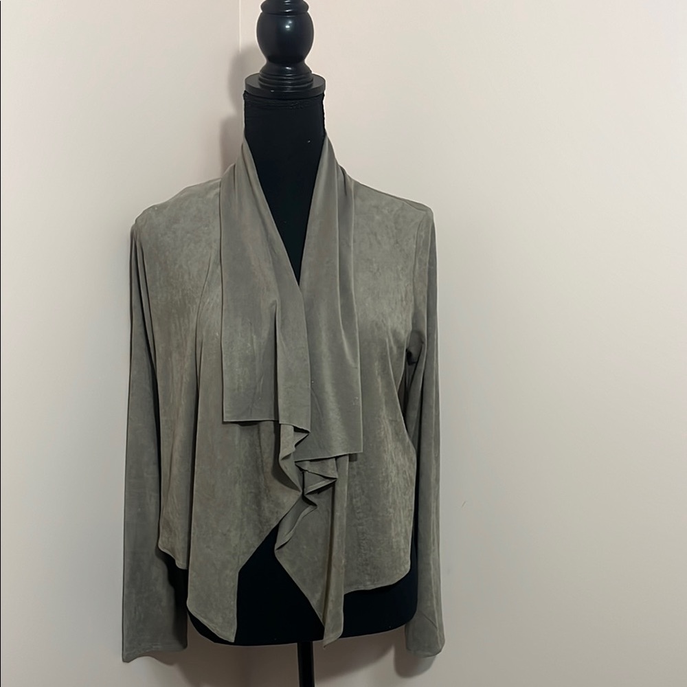 Elegant Gray Draped Cardigan